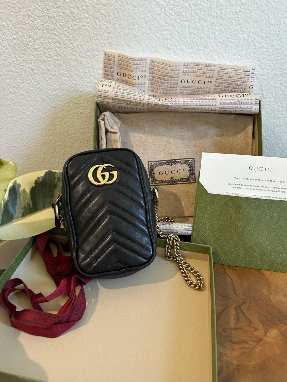 Gucci Black GG Marmont Chevron Leather Vertical Bag with Gold Hardware